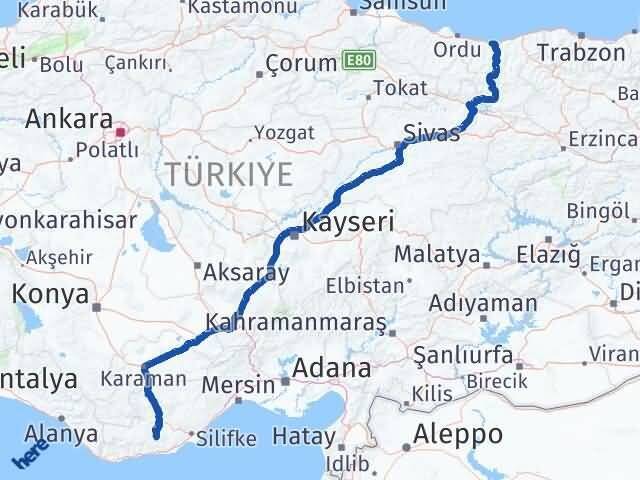 Giresun Gülnar Mersin Arası Kaç Km - Yol Haritası
