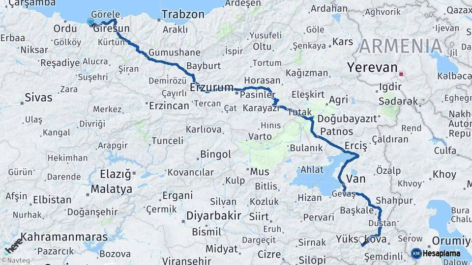 Giresun Hakkari Arası Kaç Km - Yol Haritası