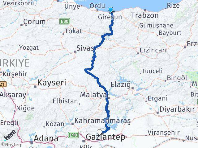 Giresun Halfeti Şanlıurfa Arası Kaç Km - Yol Haritası