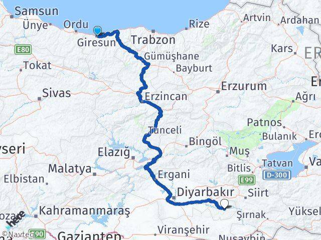 Giresun Hasankeyf Batman Arası Kaç Km - Yol Haritası