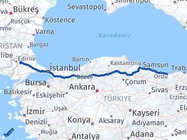 Giresun Havsa Edirne Arası Kaç Km - Yol Haritası