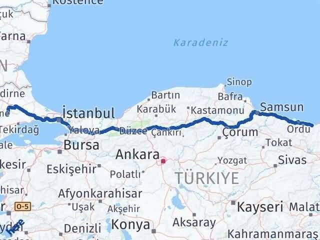 Giresun Hayrabolu Tekirdağ Arası Kaç Km - Yol Haritası
