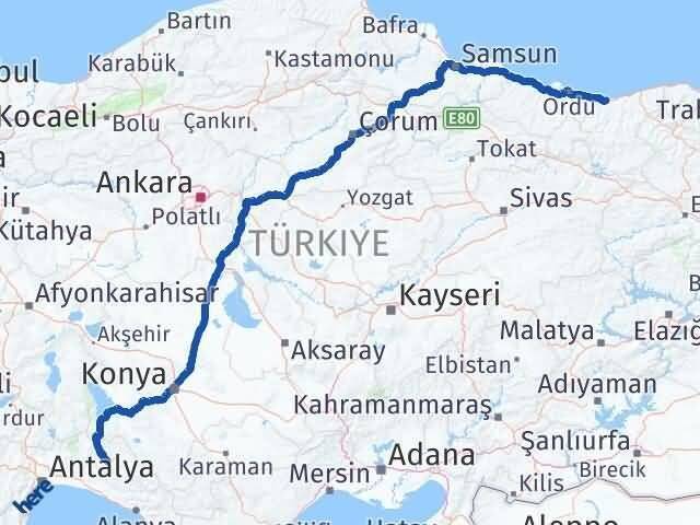 Giresun İbradı Antalya Arası Kaç Km - Yol Haritası