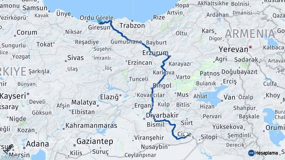 Giresun İdil Şırnak Arası Kaç Km - Yol Haritası