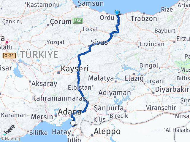 Giresun İskenderun Hatay Arası Kaç Km - Yol Haritası