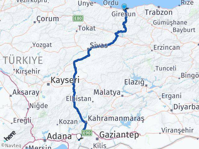 Giresun İslahiye Gaziantep Arası Kaç Km - Yol Haritası