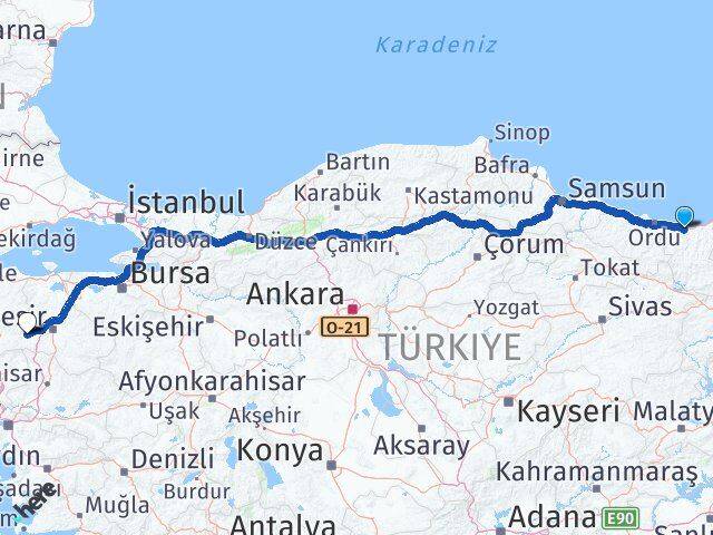 Giresun İvrindi Balıkesir Arası Kaç Km - Yol Haritası