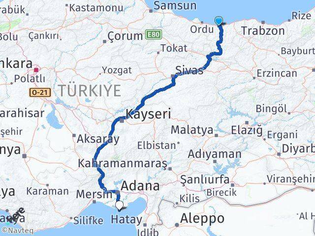 Giresun Karataş Adana Arası Kaç Km - Yol Haritası