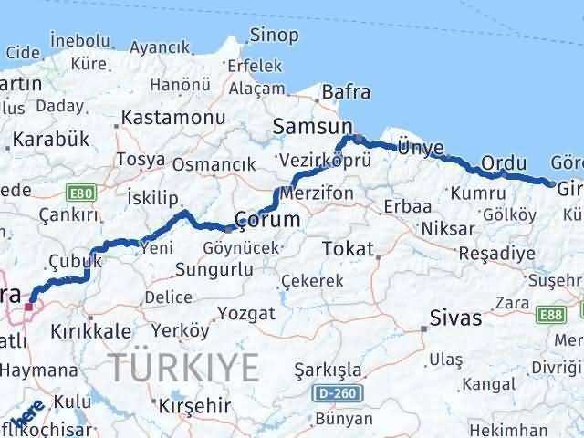 Giresun Keçiören Ankara Arası Kaç Km - Yol Haritası