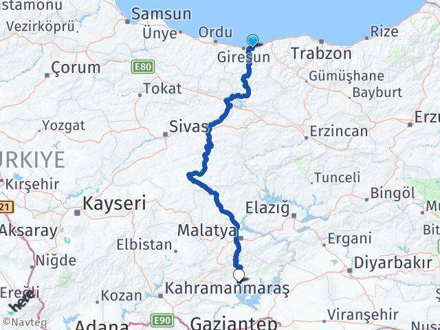 Giresun Keşap Adıyaman Arası Kaç Km - Yol Haritası