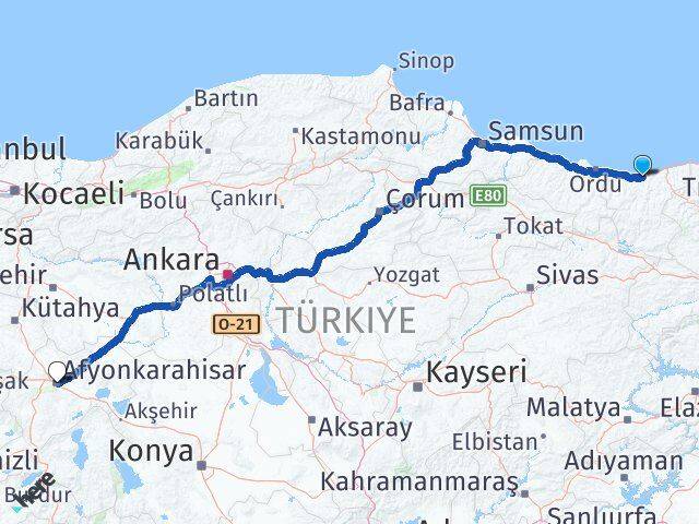 Giresun Keşap Afyonkarahisar Arası Kaç Km - Yol Haritası