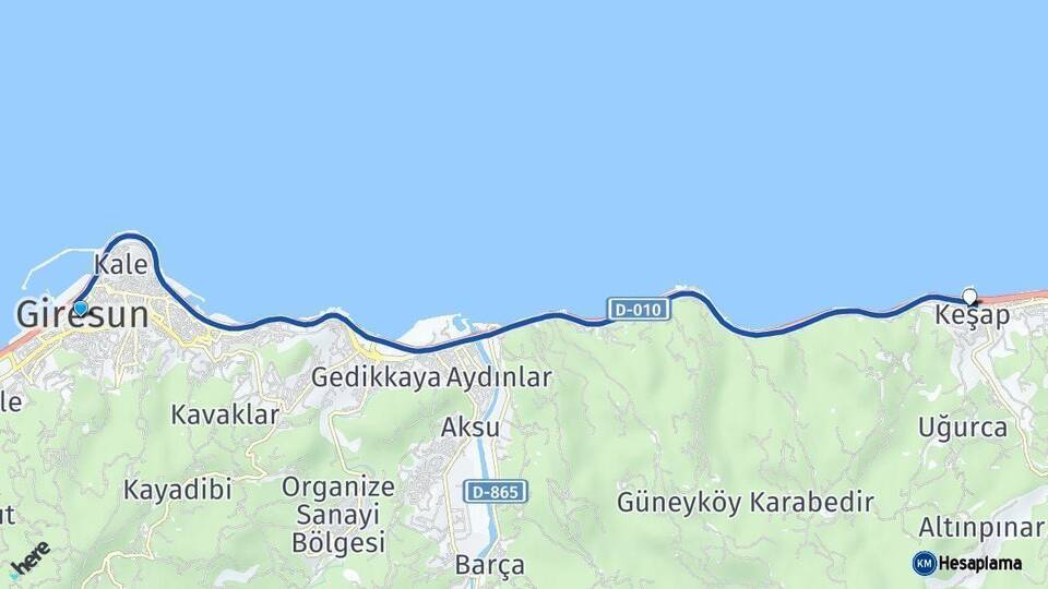 Giresun Keşap Arası Kaç Km - Yol Haritası