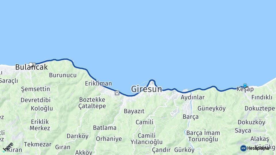 Giresun Keşap Bulancak Arası Kaç Km - Yol Haritası