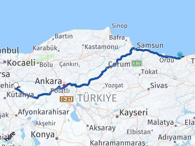 Giresun Keşap Eskişehir Arası Kaç Km - Yol Haritası