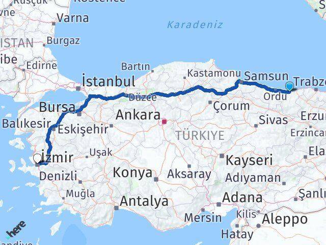 Giresun Keşap İzmir Arası Kaç Km - Yol Haritası