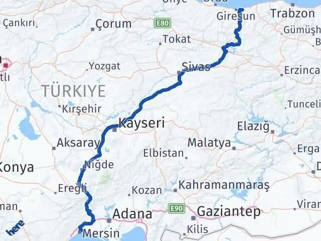 Giresun Keşap Mersin Arası Kaç Km - Yol Haritası