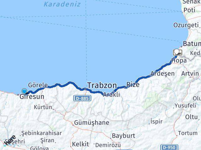 Giresun Keşap Sarp Kemalpaşa Artvin Arası Kaç Km - Yol Haritası