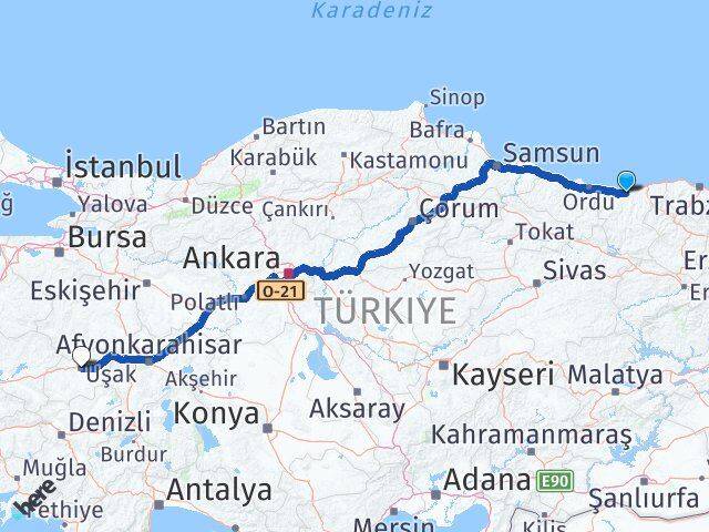 Giresun Keşap Uşak Arası Kaç Km - Yol Haritası