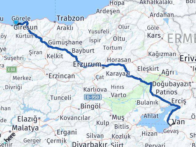 Giresun Keşap Van Arası Kaç Km - Yol Haritası