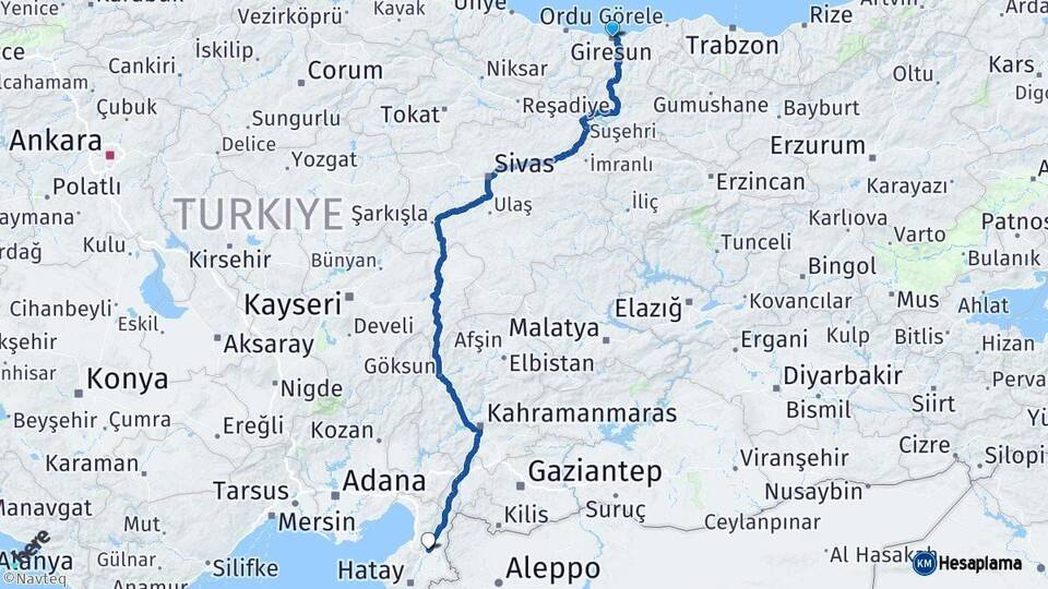 Giresun Kırıkhan Hatay Arası Kaç Km - Yol Haritası