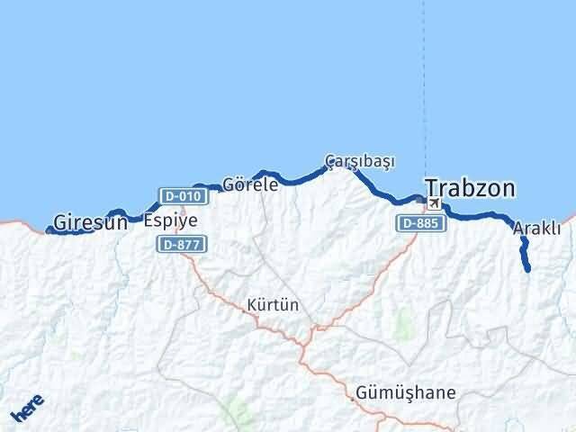 Giresun Köprübaşı Trabzon Arası Kaç Km - Yol Haritası