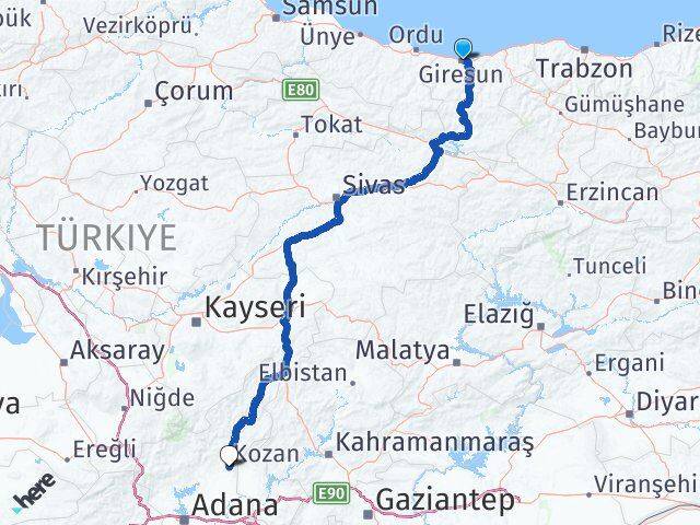 Giresun Kozan Adana Arası Kaç Km - Yol Haritası