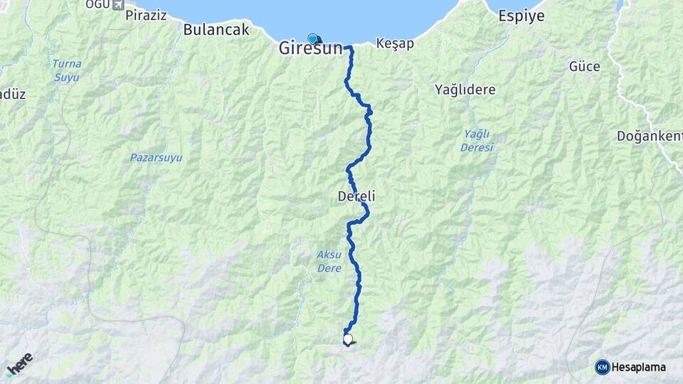Giresun Kümbet Dereli Arası Kaç Km - Yol Haritası