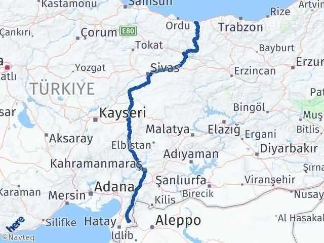 Giresun Kumlu Hatay Arası Kaç Km - Yol Haritası
