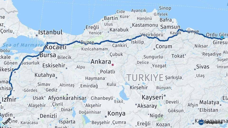 Giresun Manisa Arası Kaç Km - Yol Haritası