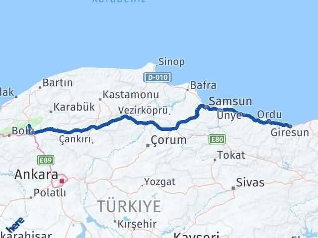 Giresun Mengen Bolu Arası Kaç Km - Yol Haritası