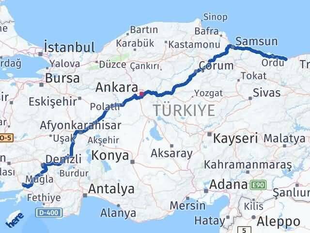 Giresun Menteşe Muğla Arası Kaç Km - Yol Haritası