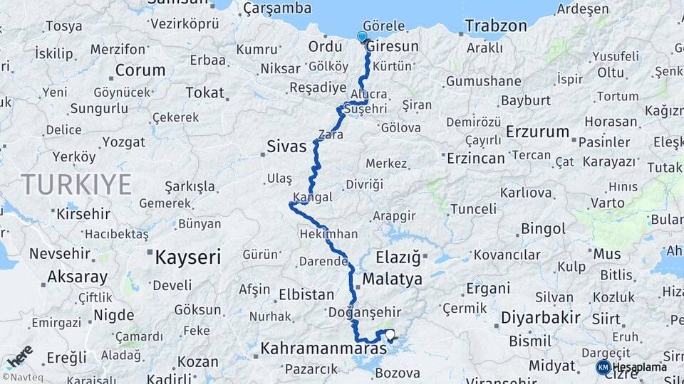 Giresun Menzil Kahta Adıyaman Arası Kaç Km - Yol Haritası