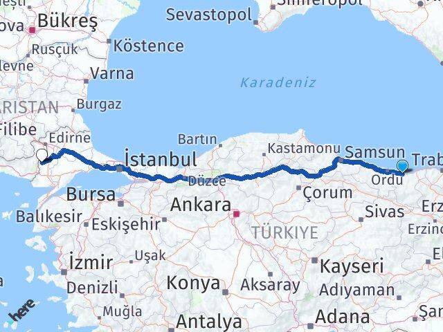 Giresun Meriç Arası Kaç Km - Yol Tarifi