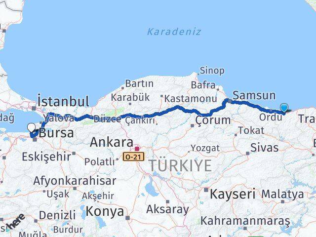 Giresun Mudanya Bursa Arası Kaç Km - Yol Haritası