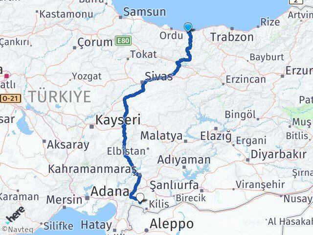 Giresun Musabeyli Kilis Arası Kaç Km - Yol Haritası