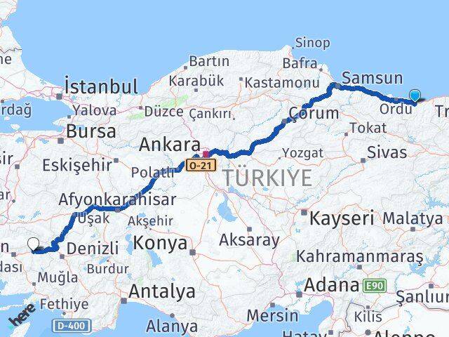 Giresun Nazilli Aydın Arası Kaç Km - Yol Haritası