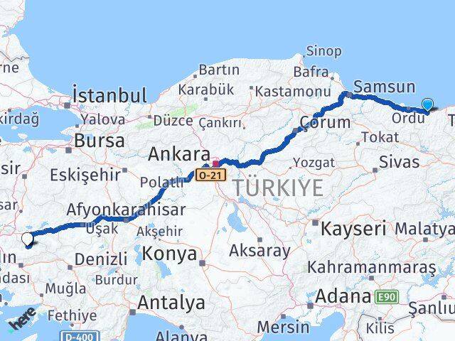 Giresun Ödemiş İzmir Arası Kaç Km - Yol Haritası