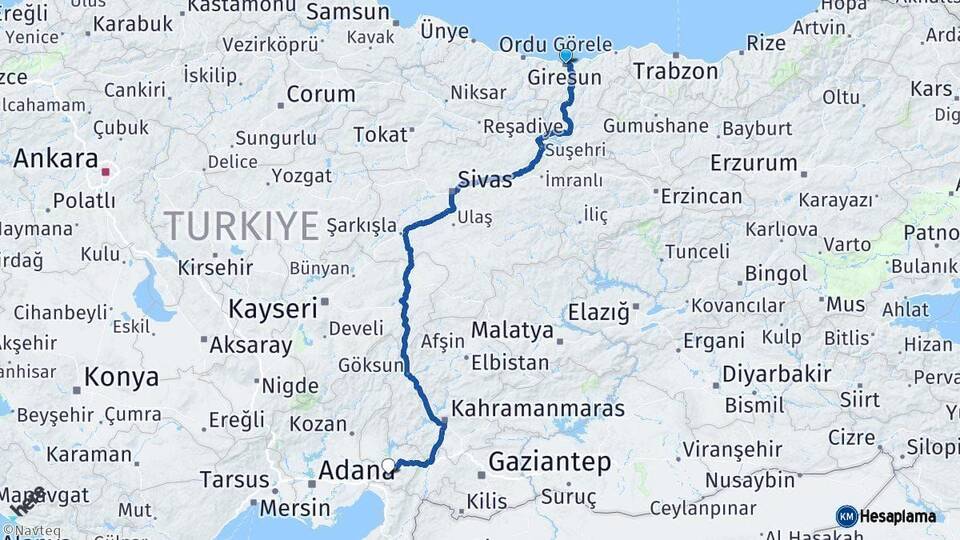 Giresun Osmaniye Arası Kaç Km - Yol Haritası
