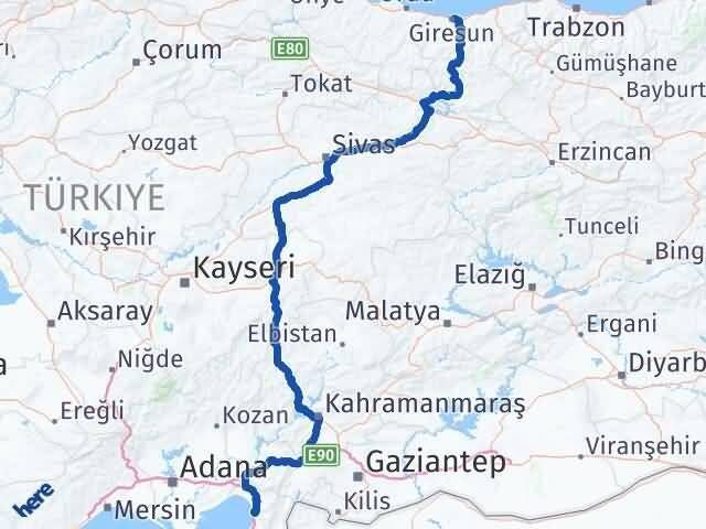 Giresun Payas Hatay Arası Kaç Km - Yol Haritası