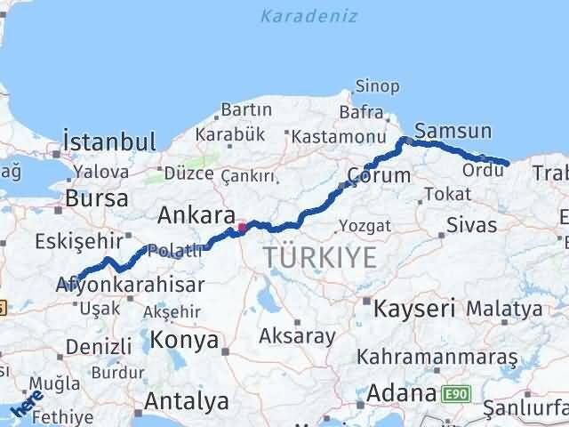 Giresun Pazarlar Kütahya Arası Kaç Km - Yol Haritası