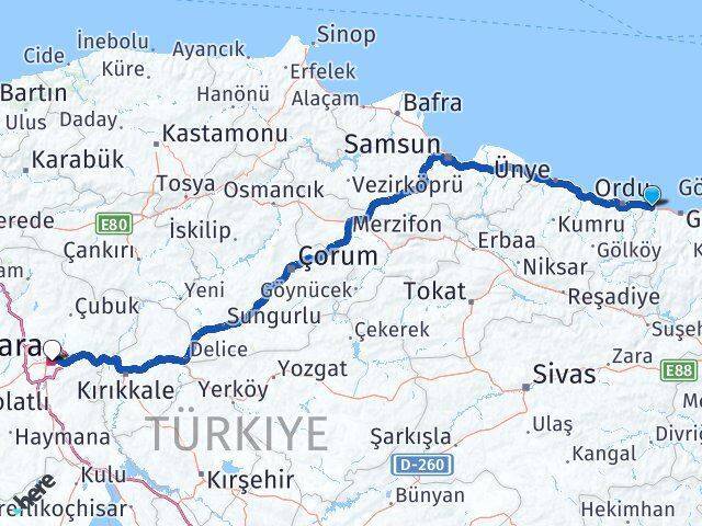 Piraziz Ankara Arası Kaç Km - Yol Tarifi