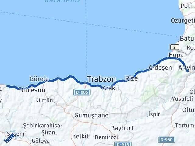 Piraziz Artvin Arası Kaç Km - Yol Tarifi