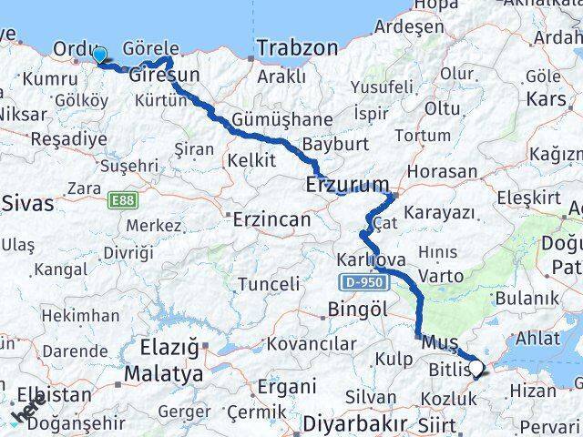 Piraziz Bitlis Arası Kaç Km - Yol Tarifi