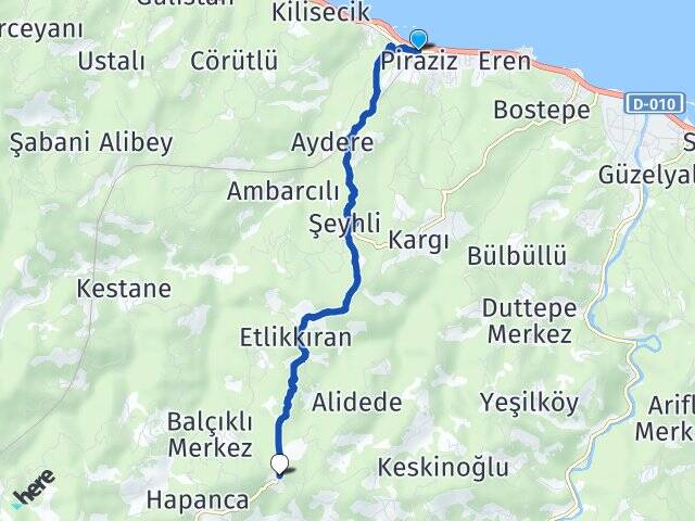 Giresun Piraziz Örnekköy Piraziz Arası Kaç Km - Yol Haritası
