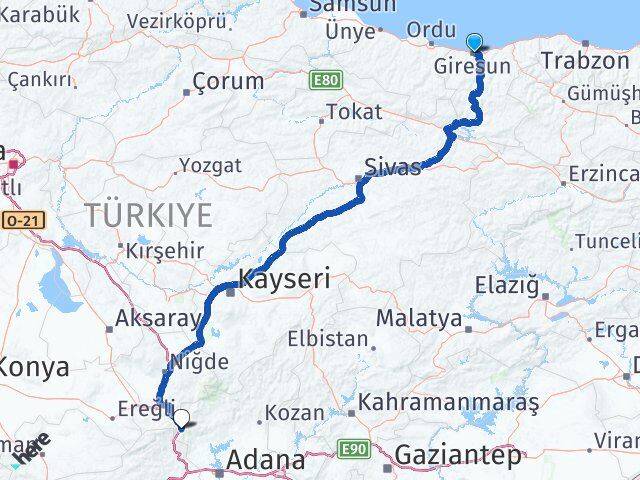 Giresun Pozantı Adana Arası Kaç Km - Yol Haritası