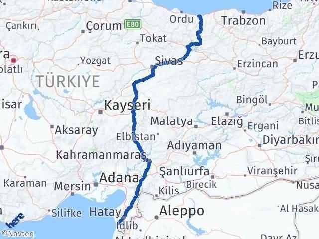 Giresun Samandağ Hatay Arası Kaç Km - Yol Haritası