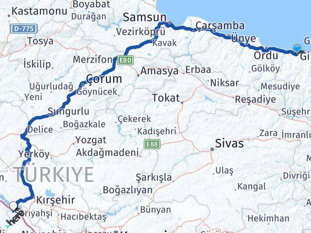 Giresun Sarıyahşi Arası Kaç Km - Yol Tarifi