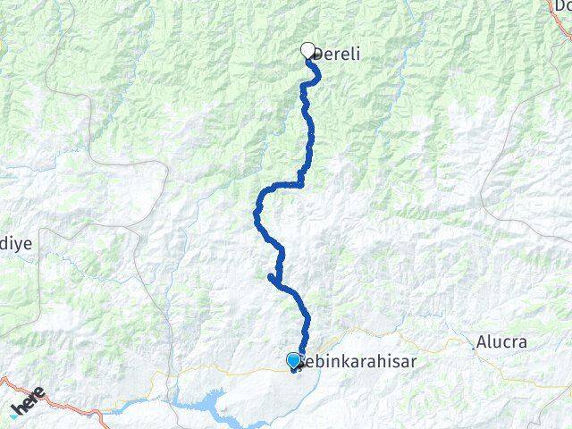 Giresun Şebinkarahisar Dereli Arası Kaç Km - Yol Haritası