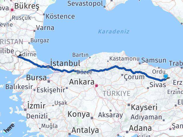 Giresun Şebinkarahisar Edirne Arası Kaç Km - Yol Haritası
