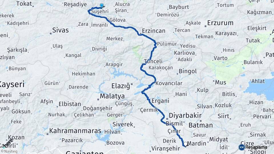 Giresun Şebinkarahisar Mardin Arası Kaç Km - Yol Haritası